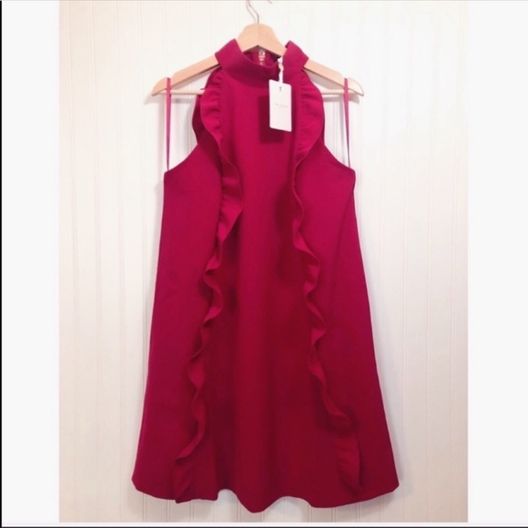Ted Baker London Torriya Ruffled Sleeveless Halter Tunic Dress In Deep Pink NWT - Picture 7 of 12